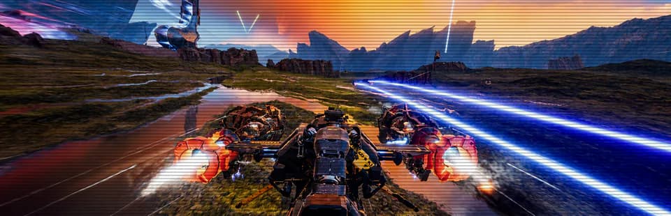 A pack of ships boosting across an open race course